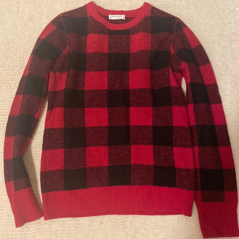 Equipment red and black checkered sweater